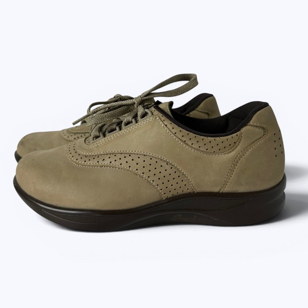 SAS Walk Easy Sage Tan Nubuck Leather Comfort Walking Shoes Lace Up 8 W